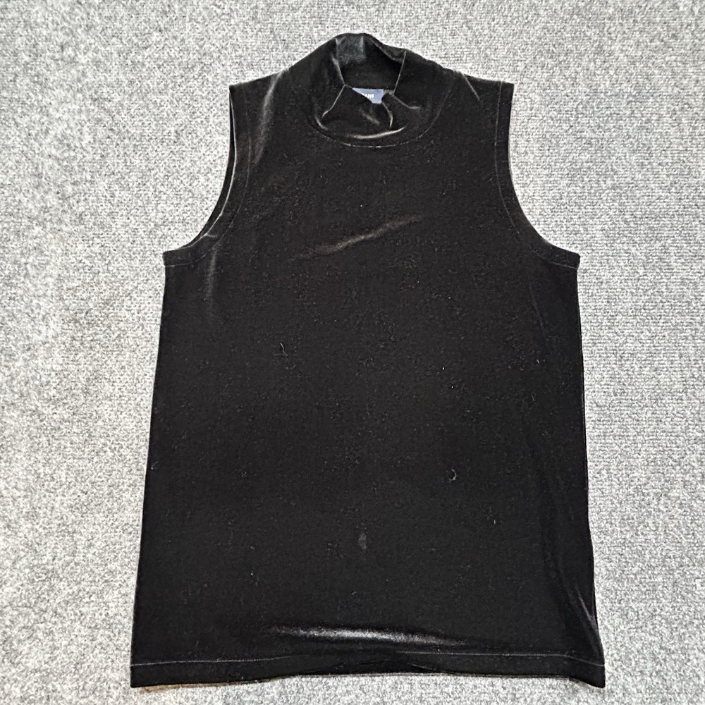 J. Crew 90s Y2K Velvet Sleeveless Mock Neck Top Blouse Black Sz XXS Stretch Chic
